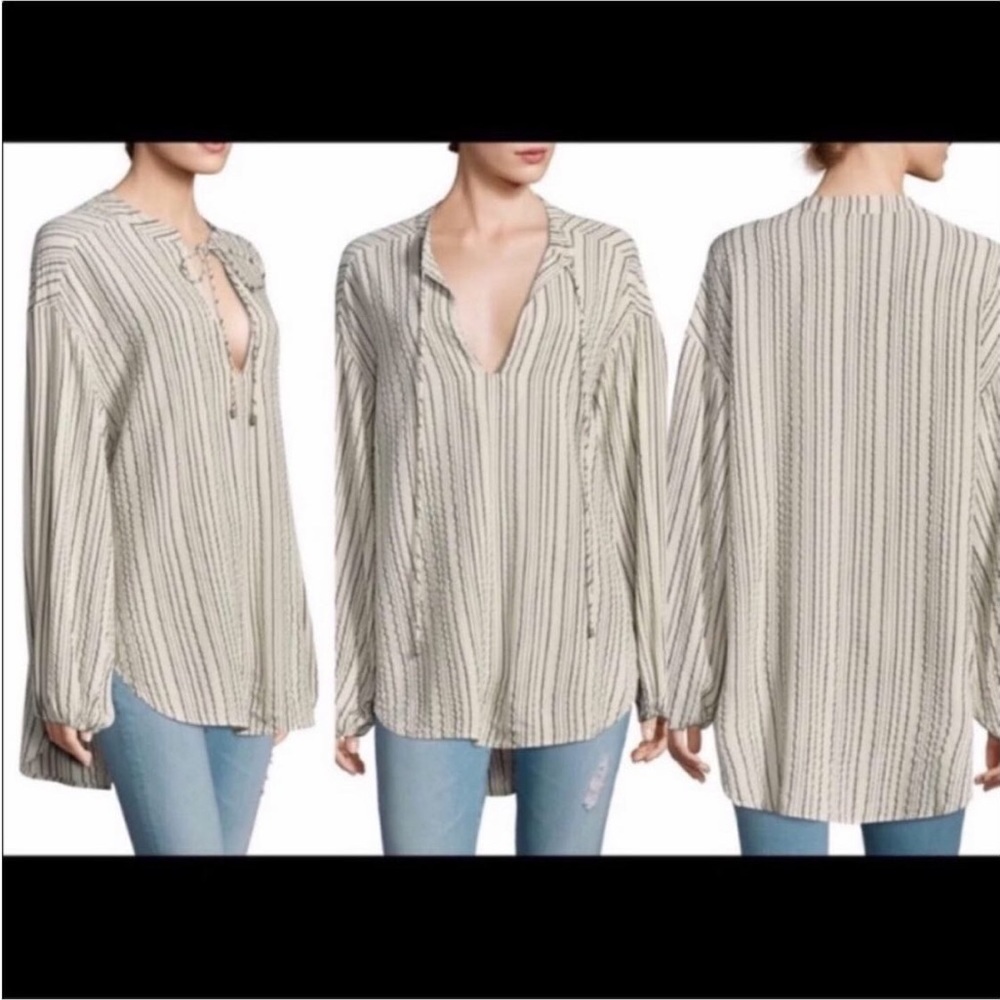 Free people L Rhythm Striped V-Neck Long-Sleeve Women's Top